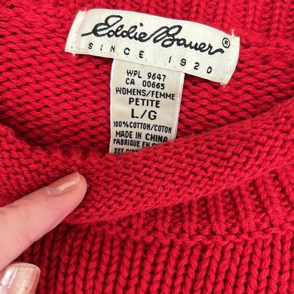 Vintage Eddie Bower Ski Sweater Intarsia Snowflake Red Cream Sz W’s L Petite - Picture 2 of 9